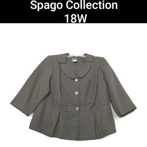 Spago Collection Blazer Women Size 18W Black & Tan Career 3/4 Sleeve 3 Buttons